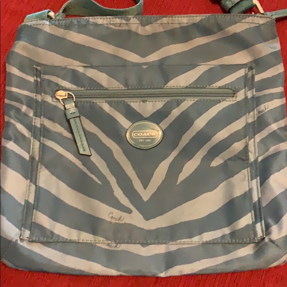Coach cross body waterproof bag turquoise stripe